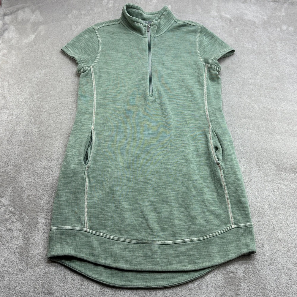 Tommy Bahama Dress Women M Green Half Zip Short Sleeve Pockets Slub Knit Coastal
